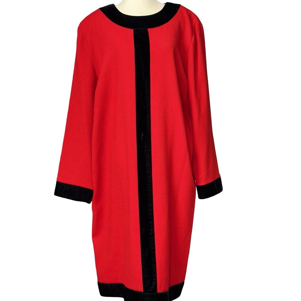 Evan Picone Vtg 90s Does 60s Dress Plus Size 20W Red Holiday Wool Velvet USA - Picture 3 of 12